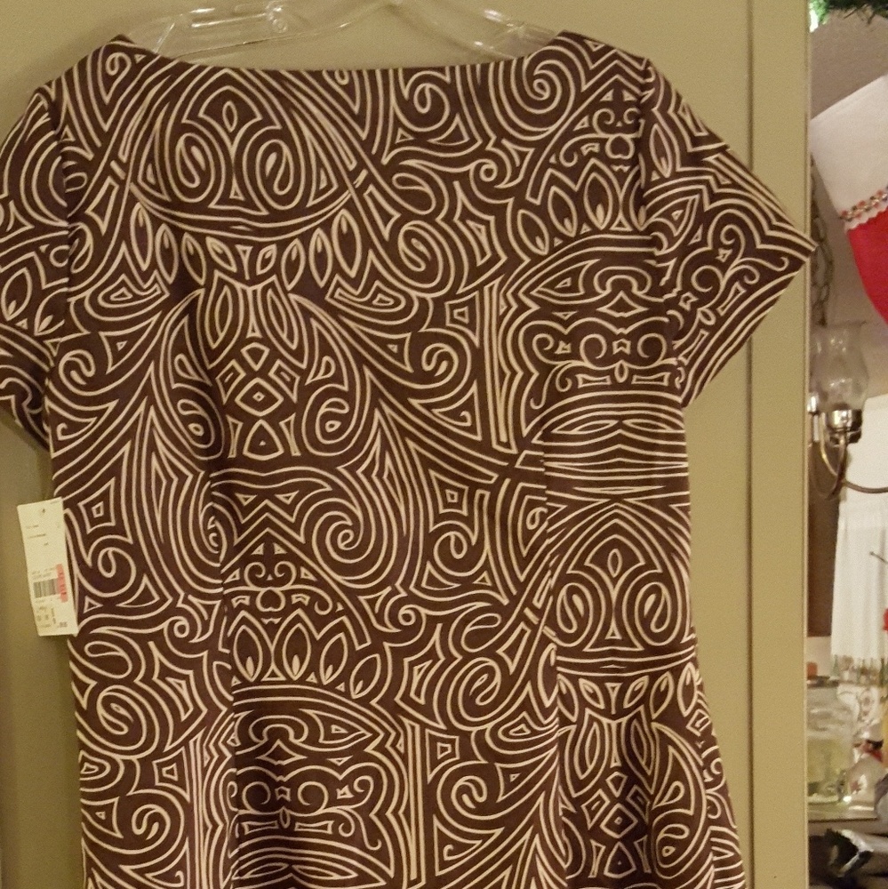 Liz Claiborne Brown and White Patterned Midi Dress